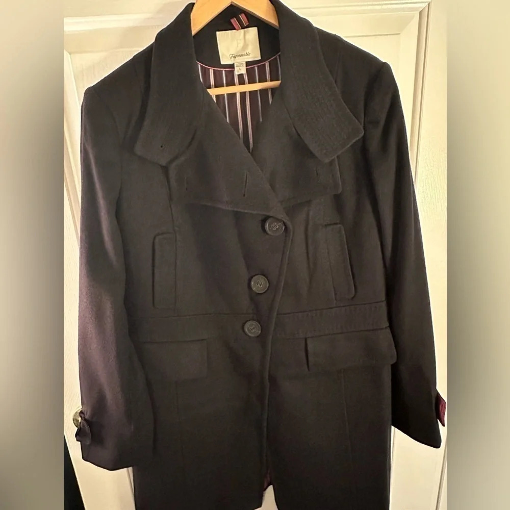 NWOT Faconnable Women’s Navy Wool and Cashmere Long Coat Size Large